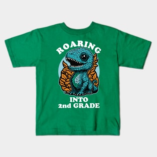 Cute Dinosaur Roaring Into 2nd Grade Kids T-Shirt